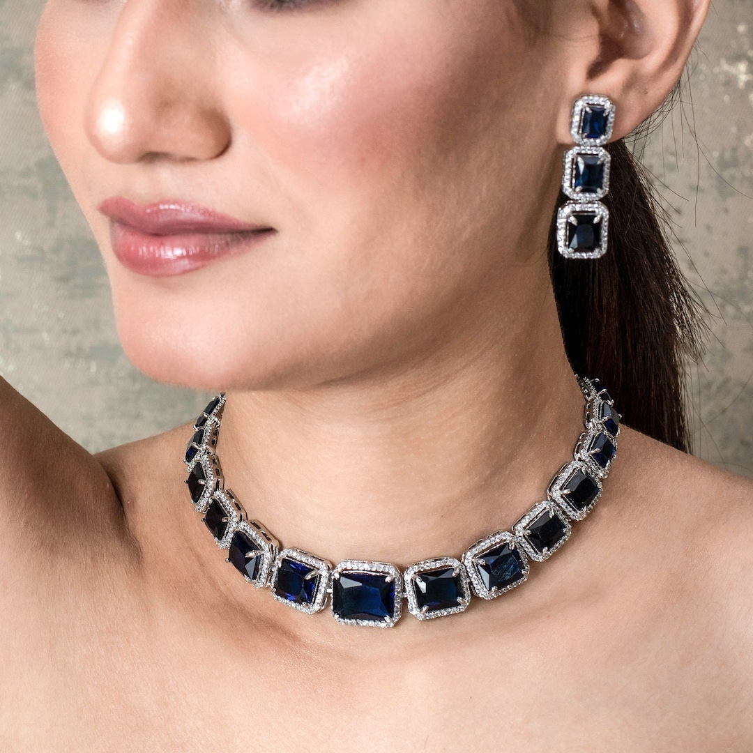 Sapphire Choker Necklace Blue Diamond Necklace American - Etsy